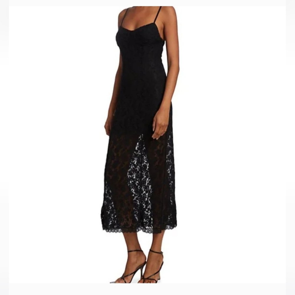 LoveShackFancy Sima Black Lace Midi Dtess, Sz XL